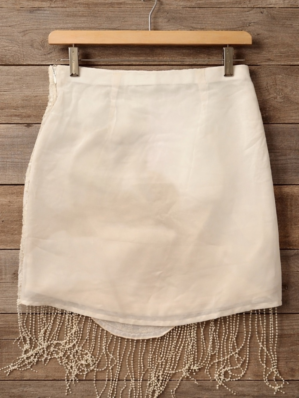 verty Beaded Fringe Mini Skirt in Cream and Gold women’s size medium - Picture 3 of 5